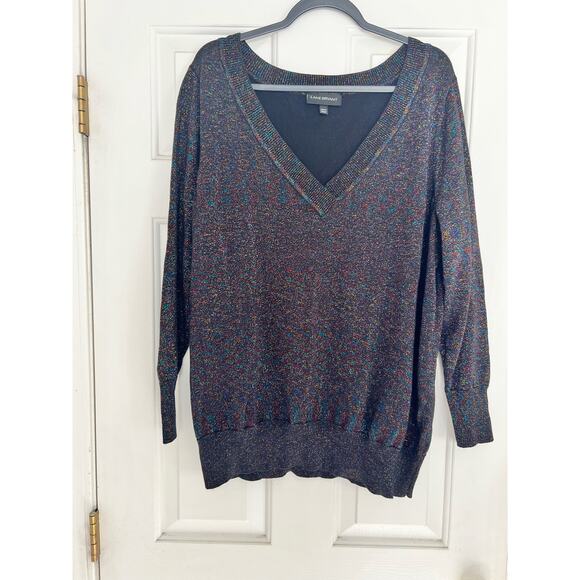 Lane Bryant Rainbow Sparkle Metallic Threading V-Neck Sweater - Size 22/24 - Picture 2 of 7